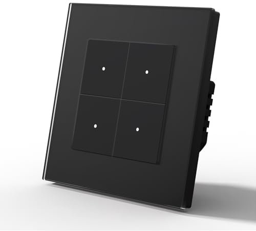 MVAVA Alexa Lichtschalter, Wlan Smart Lichtschalter Kompatibel mit Alexa/Google Home, Glas Lichtschalter Unterputz Funktioniert mit Tuya/Smart Life App, Neutrale Leitung Benötigt 4 Fach 1 Weg
