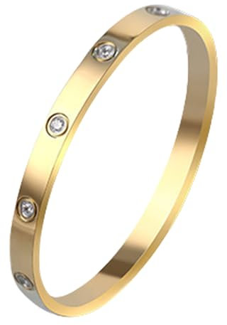 WLVinson Schmuck Damen Armreif aus Edelstahl mit Zirkonia, 6mm Breites Gold Armband im Einfachen Stil,Liebe Armband mit Schließe Armspange und Gravur Option,Elegantes Bangles Gold Geschenk für Frauen