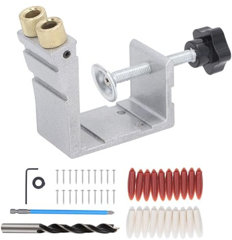 48Pcs Pocket Hole Jig Kit - 15 Degree Drill Guide Joint Angle Tool Grey Pocket Hole Screw Jig Carpentry Adjustable Dowel Drill Joinery Screw Kit All-in-One DIY Woodworking Punch Locator Set