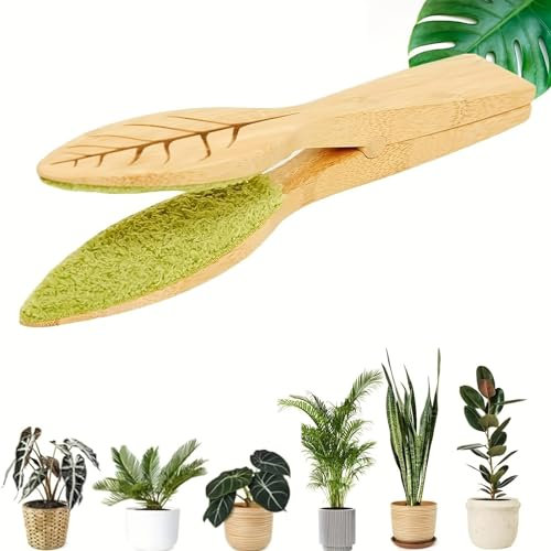 XINCHENG Leaf Cleaning Tongs, Plant Leaf Lint Cleaner with Wood Handle, Portable handhold Leaf Cleaning Brush, Leaf Cleaner for House Plants