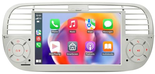 5GWiFi Upgrade Car Stereo Radio for Fiat 500 2007 2008 2009 2010 2011 2012 2013 2014 2015 Wireless Carplay and Android Auto GPS Navigation - 4GB+32GB 7 inch Touchscreen Bluetooth RDS FM SWC