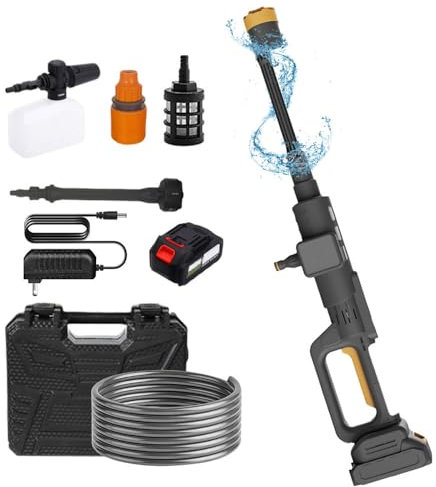 21 V pulitore ad alta pressione senza fili, con ugello multiuso 6 in 1, pulizia della terrazza, lavaggio auto, max 150 bar, 300 l/h batteria 1,5 Ah e caricatore (1 batteria)