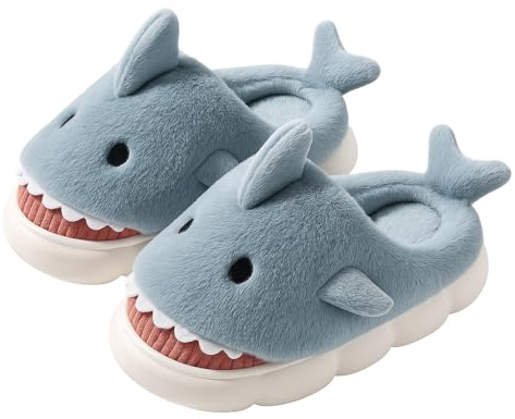 Flauschige Hai Hausschuhe – Haifisch Pantoffeln mit rutschfester Sohle & weichem Innenfutter - Gr. 34-44 Onesize (Hell-Blau, EU Schuhgrößensystem, Erwachsene, Damen, Numerisch (von/bis), M, 36, 37)