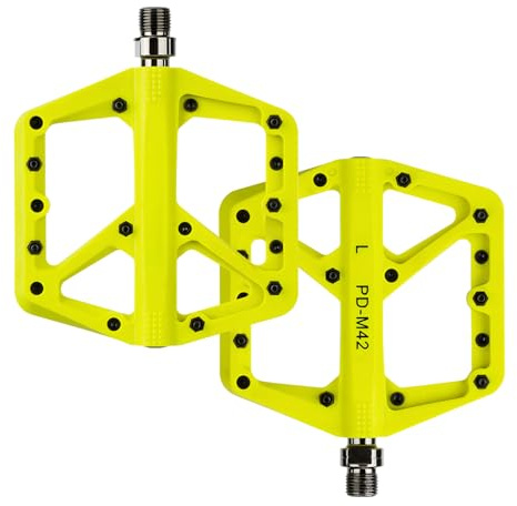 SYACHI Flat Pedale für MTB, rutschfeste Fahrradpedale Aus Nylonfaser Für Rennrad, Mountainbike & Gravel Bike, rutschfest & langlebig, Aluminiumlegierung mit 3 Abgedichtete 9/16 Achse(Grün) (Gelb)