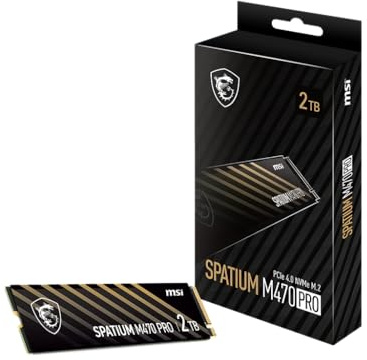MSI SPATIUM M470 PRO PCIe 4.0 NVMe M.2 2TB Portable SSD, 2TB External Solid State Drive, Speeds Up to 6000MB/s, USB-C, Reliable Storage for Gaming, Students, Professionals, Black
