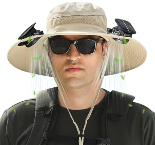 Sonnenhut mit Ventilator, Fischerhut mit Breiter Krempe, Solar Fan Hut, Wide Brim Solar Fan Outdoor Fishing Hat USB Charging, Outdoor Solar Sonnenenergie Hut Kappe, UV Sonnenschutz, für Männer