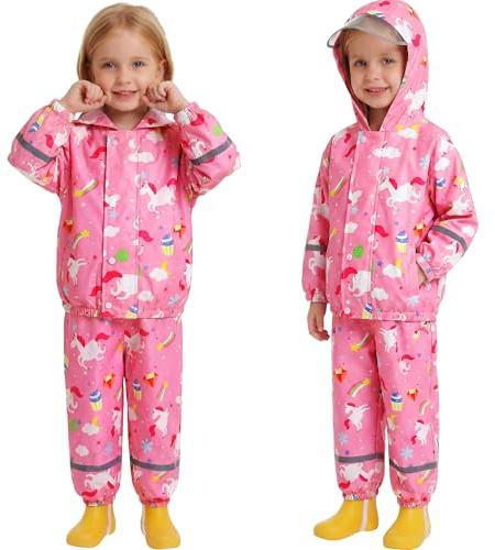 Baogaier Tuta Impermeabile Bambini Leggero Antipioggia Giacca & Pantaloni | con Riflettenti, 2 Pezzi Set, Fodera in Rete, Pioggia Completo, Scuola, All'aperto Abbigliamento, Bambina Bambino, 1-7 anni