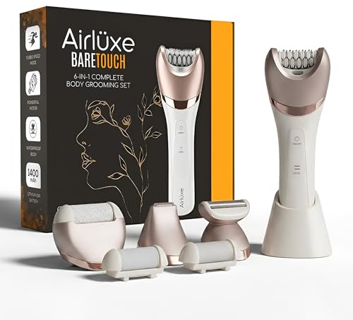 Airluxe BareTouch Women Grooming Kit, 6-in-1 Complete Body Grooming Set, Waterproof Epilator, Callus, Trimmer & Shaver, 120-Min Battery Runtime, Dead skin remover