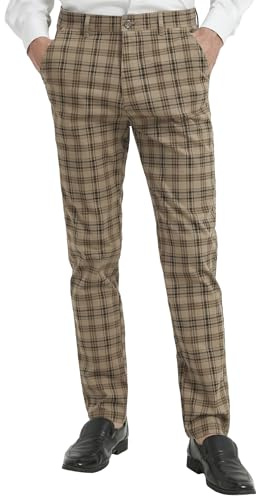 Yukirtiq Pantalon à Carreaux pour Homme Business Affaires Pantalon Décontracté Classique Slim Fit Chino Pantalons