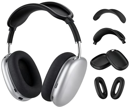 TNSLAND 4 In 1 Silikonhülle für Airpods Max, Kopfband Ohrpolster Kopfhörer Kratzfest Silikon Hülle Cover für Airpods Max Zubehör, Stirnband Headband, Schutzhülle Hülle Cover Case (Schwarz)
