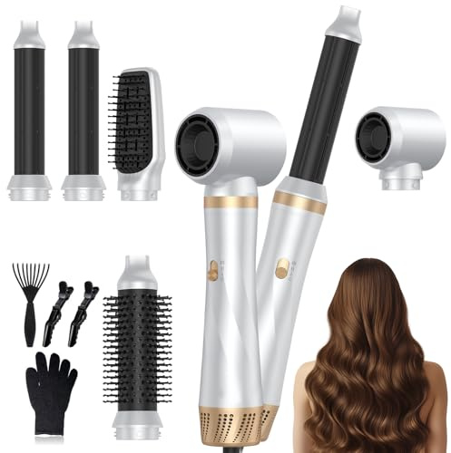 Souvik Hair Tool Set Multifunktionaler mit Warmluftbürste, Ionen Haarföhn, Lockenstab Automatisch, Föhnbürste für Glätten, Heißluftbürste, Haarglätter, Locken, Volumen, Trocknen-Weiß