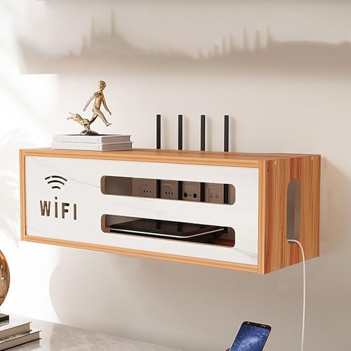 WiFi Router Box Zuhause Büro Dekorieren Cable Management Box Wandmontierte Router Schrank Kabel Steckdosen Verstecken Staubschutz & Ordentlich Router Regal für Wohnzimmer TV-Schrank Ohne Bohren