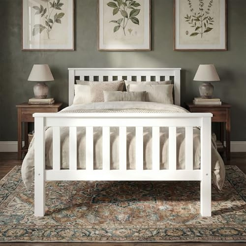 Blisswood 3ft Single Bed Frame, Wooden Bed Frame Solid Pine Wood Bed Frames Bedroom Furniture For Adults Kids Girls Bed Frame Headboard And Low Foot, Single Beds 198L x 98W x 82H White