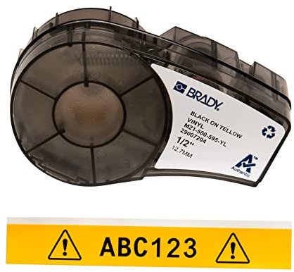 Brady Vinyl-Etiketten für Etikettendrucker M211 & M210 - Vinyl-Klebe-Druckeretiketten - Industrieetikettenband für Kabel/Namensetiketten - Schwarz auf Gelb (12.70mm x 6.40m) - M21-500-595-YL