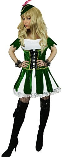 Yummy Bee - Robin Hood Women's Costume - Peter Pan Adult Deluxe Green Velvet Medieval Costume - Plus Size Fancy Dress (14-16)