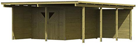 KARIBU. Doppelcarport ECO 2 mit mittlerem Abstellraum und 1 Seitenwand 1 Rückwand