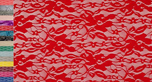 StoffBook BI-Stretch Spandex Spitze Blumenmuster Stoff Stoffe METERWARE, D262 (rot)