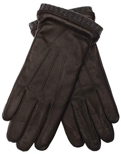 EEM Herren Lederhandschuhe, weiches italienisches Leder, Fleecefutter, Strickbündchen, dunkelbraun/anthrazit M