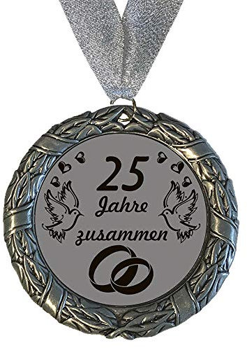 Larius Group Medaille Orden 25 Jahre zusammen BZW Wunschtext Silberhochzeit Jubilar Namenstag (mit Halsband)