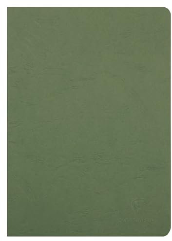 Clairefontaine 733003C - Notizbuch / Kladde Age Bag DIN A4 21x29,7 cm, 48 Blatt 90g blanko, geheftet, Lederoptik, Grün, 1 Stück