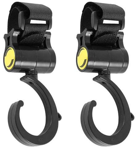 OcioDual 2X Ganchos Cochecito Carro Proposito Percha para Bebe Bolsas de Pañales Negro