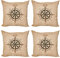 ABAKUHAUS Kompass Dekokissen Kissenbezug 4er Pack, Segeln Theme, Modern Accent Doppelseitiger Digitaldruck, 40 x 40 cm, Braun Hellbraun