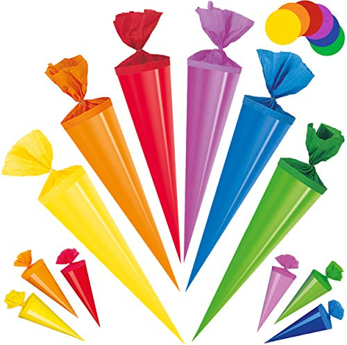 alles-meine.de GmbH 10 Stück kleine - mini - Schultüten - 12 cm - Farbmischug - Zuckertüten - einfarbig - Rohling - rund - Dekoschultüte - Deko - Schultütenbaum Zuckertütenbaum..
