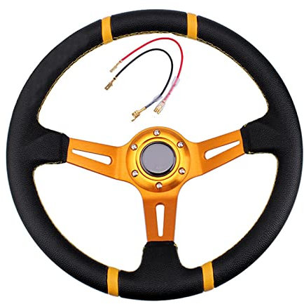 Motorsport Lenkrad,MoreChioce Universal 14 Zoll 35cm Rennlenkrad Sportlenkrad Rutschfestes Rennwagen Lenkrad Modifiziertes Auto Styling Zubehör,Gelb
