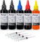 Aomya Universal Dye Ink Refill Kit 500ml 2BK+CMY for HP Canon Epsn Brother Lexmark Printers Compatible Cartridges Refillable Cartridge CISS CIS System 5 Bottle Set with 4 Syringes