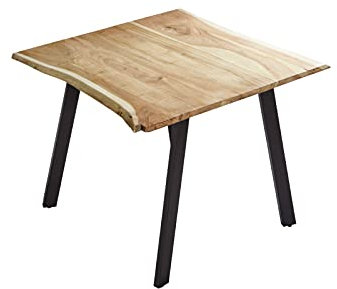 SAM Esszimmertisch 80x80 cm Laxmi, echte Baumkante, naturfarben, massiver Esstisch aus Akazienholz, Baumkantentisch mit Vier Metallbeinen Schwarz