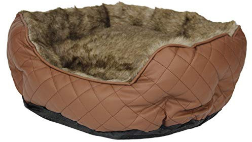 Pettimania Hundebett rund Leder mit Fellbezug braun