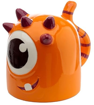 Puckator Monstarz Monster Orange Upside Down Ceramic Shaped Tea Coffee Mug - Funny Home Accessories - Cute Gifts for Girlfriend Large Mugs for Men Women Hot Drinks Cups Presents Secret Santa Gift