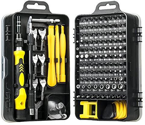 Juego de destornilladores de precisión, 135 en 1 kit de herramientas de destornillador pequeño, kit de herramientas de reparación profesional caja de herramientas de destornillador de plástico, negro