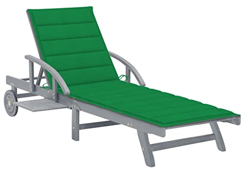 vidaXL Akazienholz Massiv Sonnenliege mit Auflage Gartenliege Holzliege Liegestuhl Liege Rollliege Relaxliege Strandliege Gartenmöbel