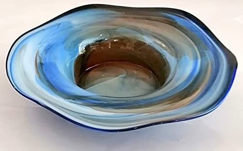 Oberstdorfer Glashütte Buntglas Schale mundgeblasen blau mehrfarbig marmoriert Dekoschale Tischschale modern Glasteller Durchmesser 18 cm Höhe ca. 4 cm