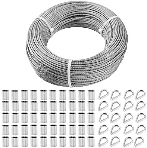 TooTaci 3mm Edelstahl Drahtseil 100M - Stahlseil mit M3 Drahtseilkausche & Aluminium-Crimphülsen – Ideal für Garten-Spaliere, Zaununterstützung, Geländer & Outdoor-Aufhängelösungen