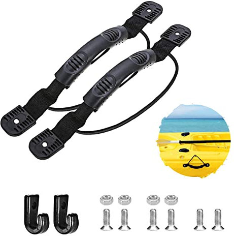 WILLWIN 2 Pcs Kayaks Canoe Side Mount Handles Replacement with Bungee Cord Paddle Holder Accessories + 2 Pcs J Hook with Hardware, Kit for Luggage Handle, Cooler Handle, Incubator Handle