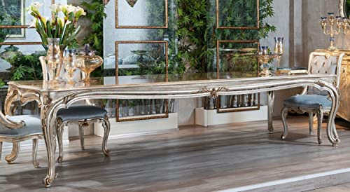 Casa Padrino Luxus Barock Esstisch Silber/Gold - Prunkvoller Massivholz Esszimmertisch im Barockstil - Barock Esszimmer Möbel