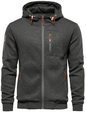 Mens Hoodie Sweatshirt Jackets Lightweight Long Sleeve Zipped Hoodie Jumper Top Sweaters New-Grey M