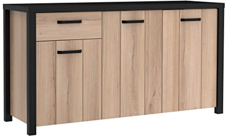Newroom Sideboard Sonoma Eiche und Schwarz Kommode Modern Industrial - 159,8x86,3x52,3 cm (BxHxT) - Highboard Anrichte Tisch - [Colaro.one] Wohnzimmer Wohnstube Büro