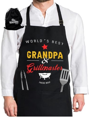 BARTME DESIGN Lustige Küchenschürze – Kochen Grillen Chef – Wiederverwendbare Geschenktasche – 100% Baumwolle, Opa Grill Master