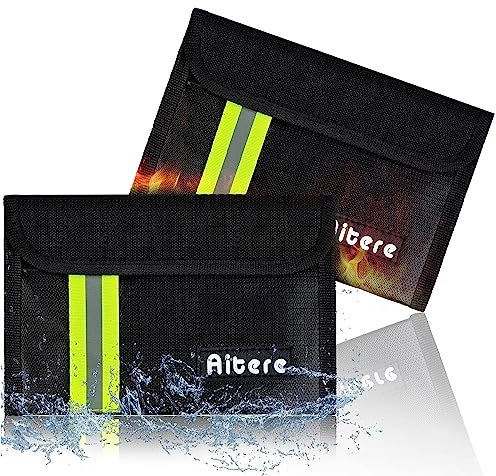 Aitere 2 Stück Feuerfeste Tasche (20,3cm x 12,7cm) Kleine Feuerfeste Geldtasche, Feuerfeste Brieftasche Bargeldschutztasche, Fiberglas Feuerfeste Wasserdicht Tasche für Rechnungen