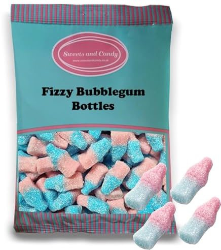 Sweets and Candy® VEGAN Fizzy Bubblegum Bottles 1kg Bulk Bag – Sour Bubblegum Jelly Pick and Mix Sweets – Vegan & Vegetarian Friendly Chewy Candy for Party Bags, Sweet Tables & Sharing