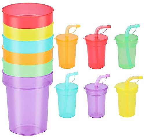 UMKY Kids Plastic Drinking Tumbler Cups with Lids & Straw Travel Trip Childrens Plastic Cups Toddler School Nursery