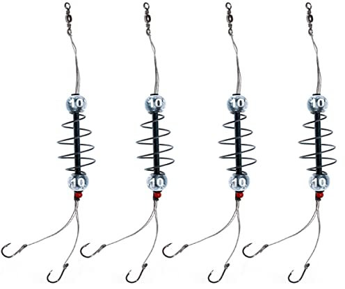 4pc Carp Cage Spring Fishing Feeder 0.6oz, Fishing Hooks Rig #6, Inline Bait Fishing Tackle