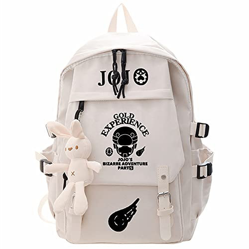 Charous Anime JoJo's Bizarre Adventure Weißer Nylon-Rucksack, 2022 Fashion Wasserdichte Schultasche College Bag,Weiß-4,L