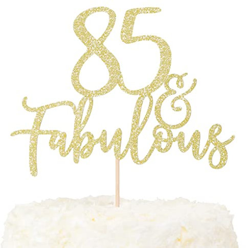 LOVENJOY 85 und Fabulous Geburtstag Tortendeko Gold Glitter 85. Kuchen Topper für 85th Birthday Party Cake Dekoration Glittery