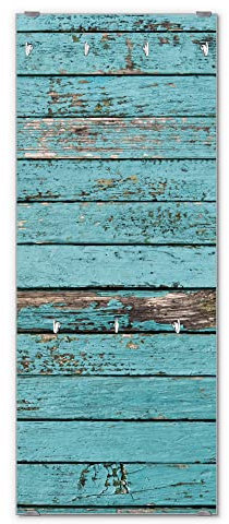 banjado® Wandgarderobe aus Echtglas/Design Garderobe 50 x 125 cm groß/Flurgarderobe mit 7 Haken/Beschreibbares Garderobenpaneel Motiv Blaue Holzlatten
