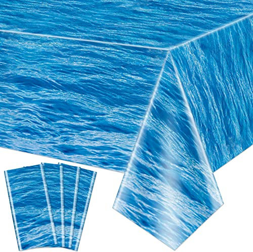 4er-Pack Ozeanwellen-Tischdecken – Wiederverwendbare Ozean-Wassertischabdeckung für Ozean unter dem Meer, Strand, Pool, Meerjungfrau, Hai, Geburtstagsparty, Dekorationszubehör, 137 x 274 cm
