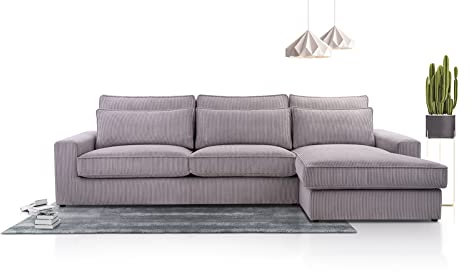 Siblo Ecksofa mit Kissen 89x312x168 cm Cleo Kollektion - Elegante Polstersofa - Große Couch L Form für Wohnzimmer - Freistehendes L-Sofa - Eckcouch 3-Sitzer - Grau - Rechte Seite